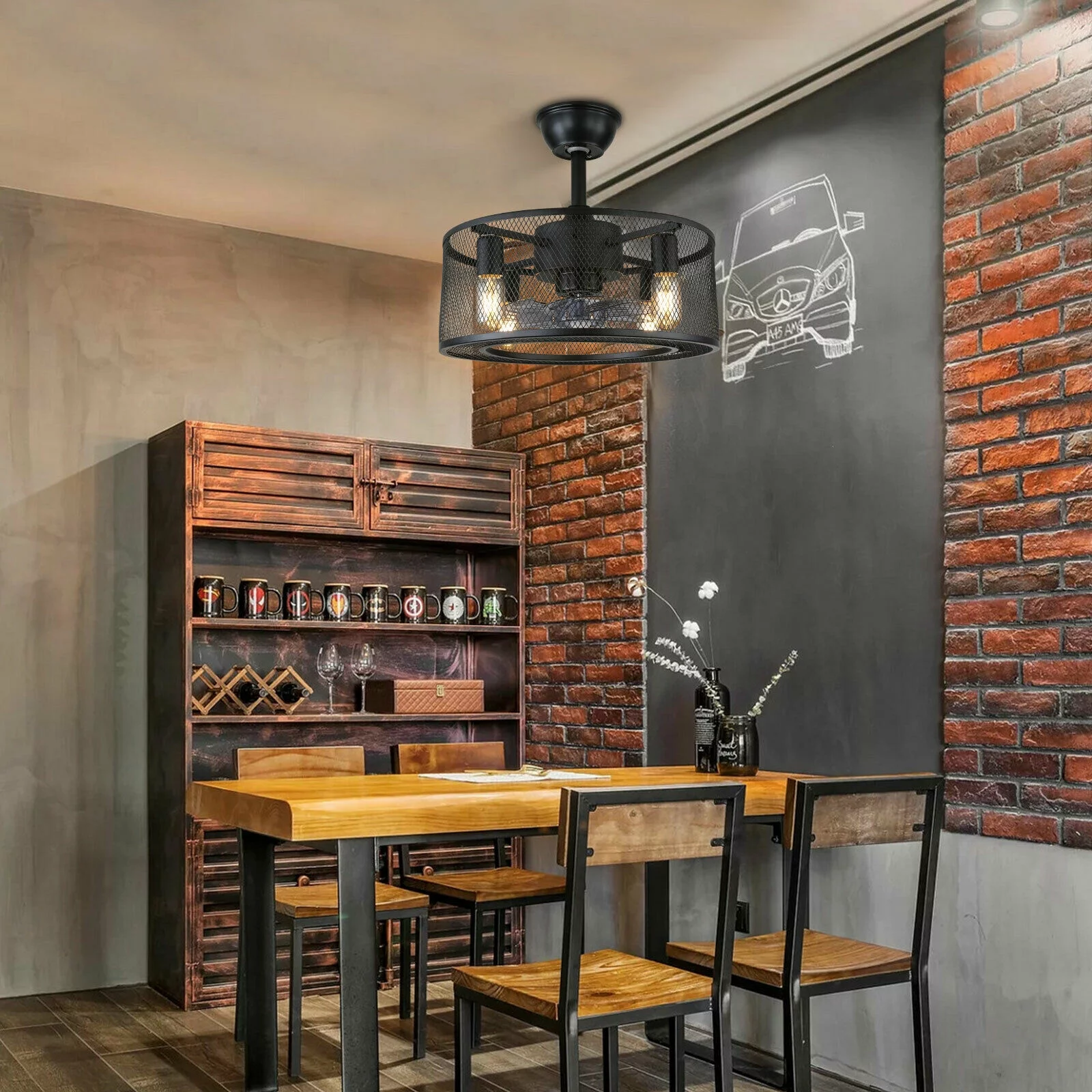 CNCEST Ceiling Fan Light 18In Caged 3 Speeds Industrial Ceiling Fan Lights with Remote