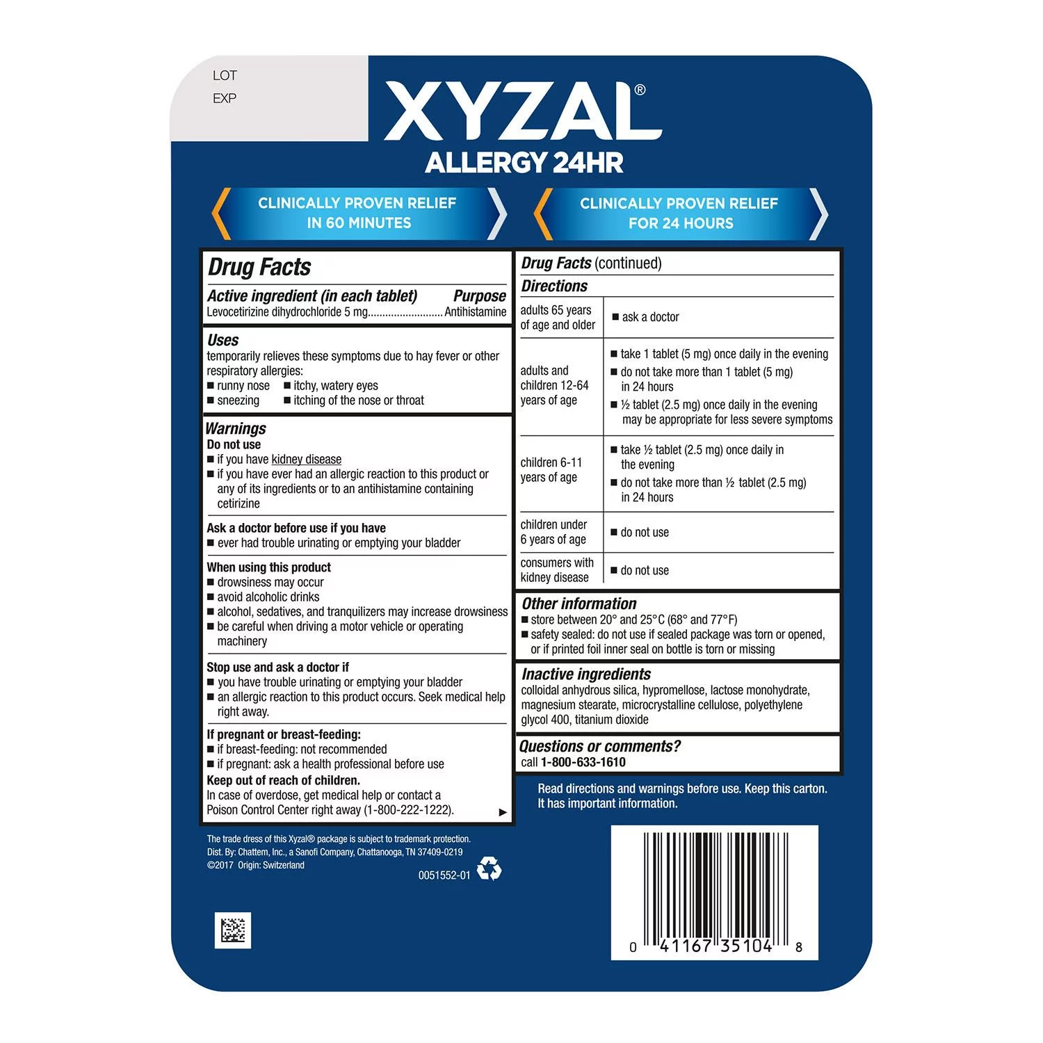 XYZAL Allergy 24 hour 110 Tablets