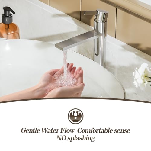 Phiestina Brushed Gold One Hole High Bathroom Vessel Sink Faucet, Single Hole Single Handle Tall Bathroom Faucet, with Pop Up Drain and Water Supply Line,FH01-BG-V