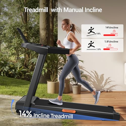 3-in-1 Treadmill with 14% Incline, Portable Treadmills for Home with Handle, Foldable Treadmills with 300 Lbs Weight Capacity, 3.0HP Quiet Walking Pad Treadmill, Three Touch Screen