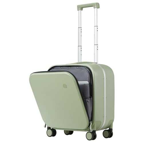 mixi Carry On Luggage, 20'' Suitcase with Front Laptop Pocket, Travel Rolling Luggage Aluminum Frame PC Hardside with Spinner Wheels & TSA Lock and Cover - Smoke White