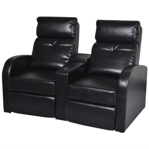 2-Seater Home Theater Recliner Sofa Black Faux Leather,Modern Reclining Armchair with Builtin Cup Holder for Living Room and Office Living Room Armchairs, Recliners & Sleeper Chairs