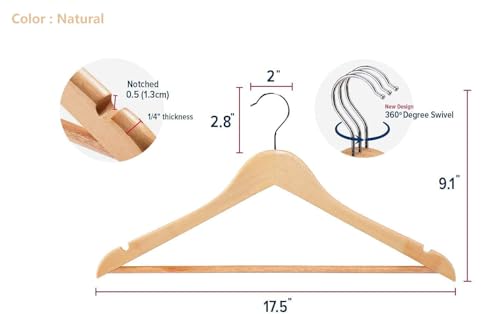 20 Pack Wooden Hangers Suit Hangers Skirts Hangers Coat Hangers with Clips， Wooden Hangers for Jacket/Skirt/Coat/Dress/Blouse(Vintage, 20)