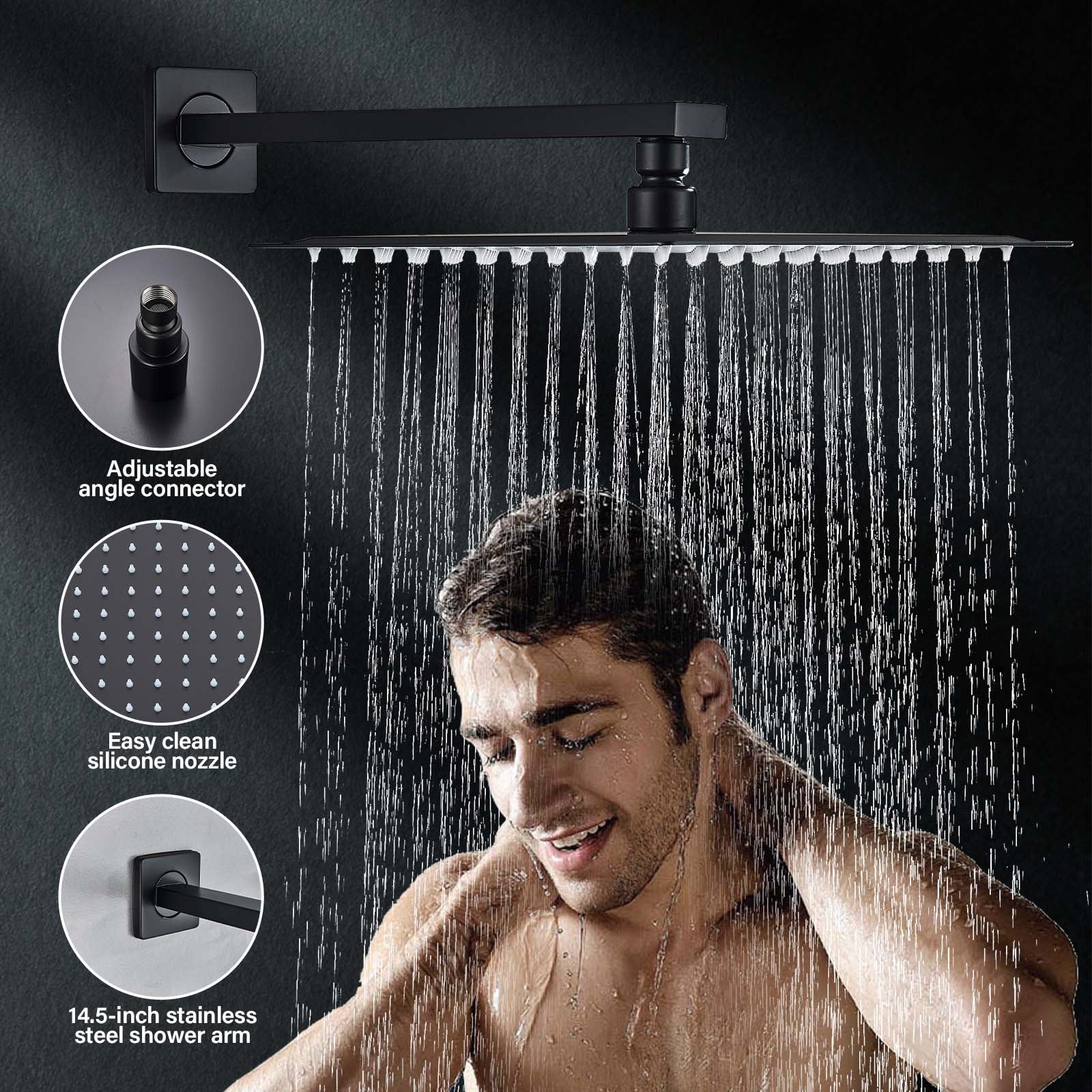 Zovajonia Matte Black Shower System 8 Inches Shower Faucet Set, Rain Shower Head with Handheld Spray Bathroom Wall Mount Shower Fixtures