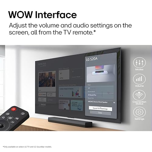 LG S20A 2.0 ch. Soundbar, Dolby Digital, TV Synergy, Wow Interface, DTS Digital Surround (New 2025 Model)