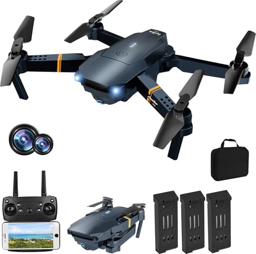 Drones with Camera for Adults Kids, Foldable RC Quadcopter, Helicopter Toys, 1080P FPV Video Drone for Beginners, 2 Batteries, Carrying Case, One Key Start, Altitude Hold,Headless Mode,3D Flips