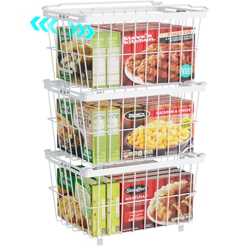 iSPECLE Freezer Organizer Bins - 3 Pack Adjustable Wider & Deeper Chest Freezer Organizer Bins for 5 to 9 Cu Ft, Extra Large & Easy Organize Basket Store More, Stackable No Wasted Space, Black