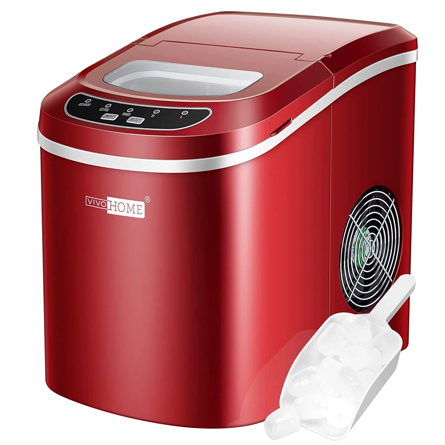 SPECSTAR Countertop Ice Maker,Self-Cleaning Portable Ice Maker Machine,26Lbs/24H with Ice Scoop for Home/Kitchen/Party,Red