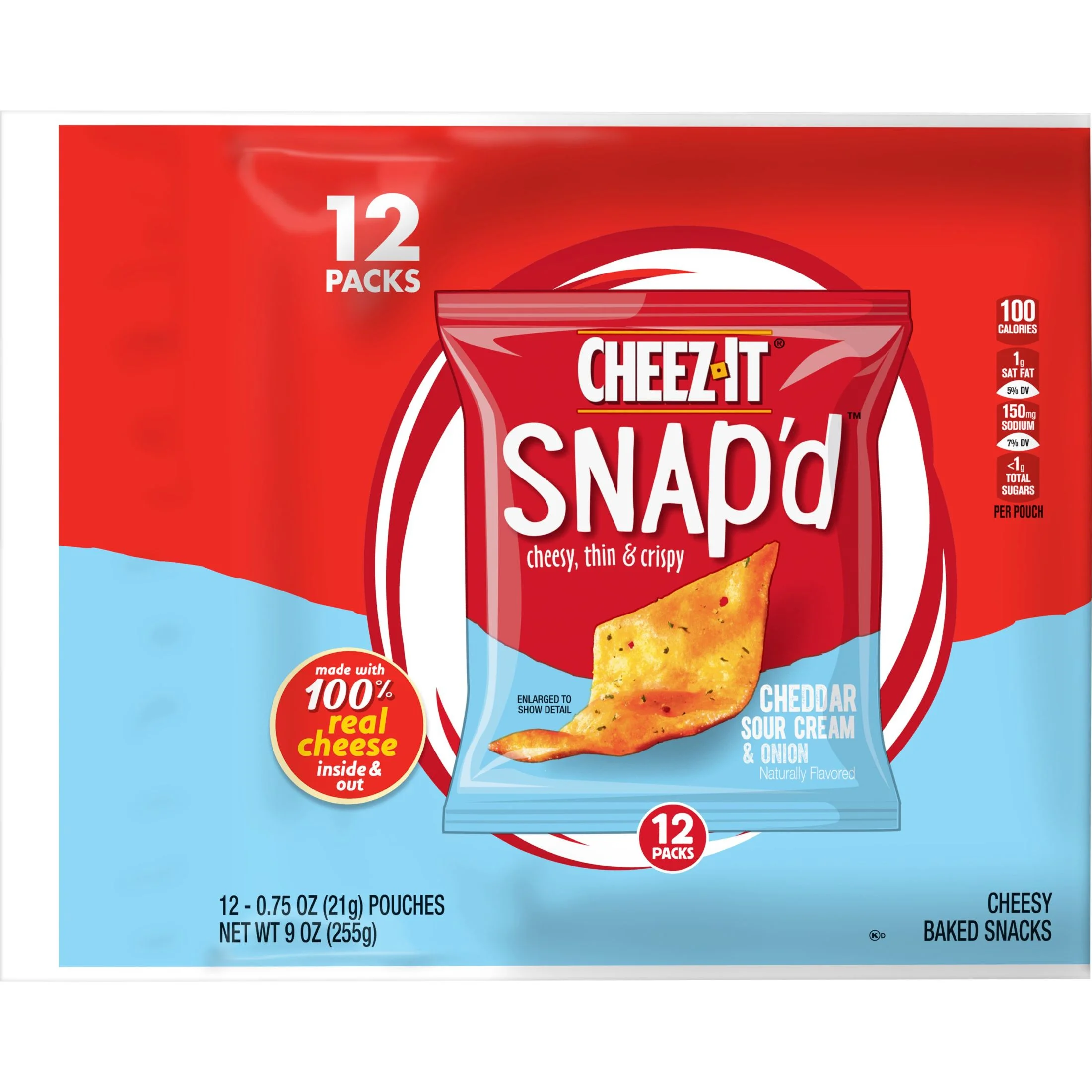 Cheez-It Snap'd Cheddar Sour Cream Onion Cheese Cracker Chips, 9 oz, 12 Count
