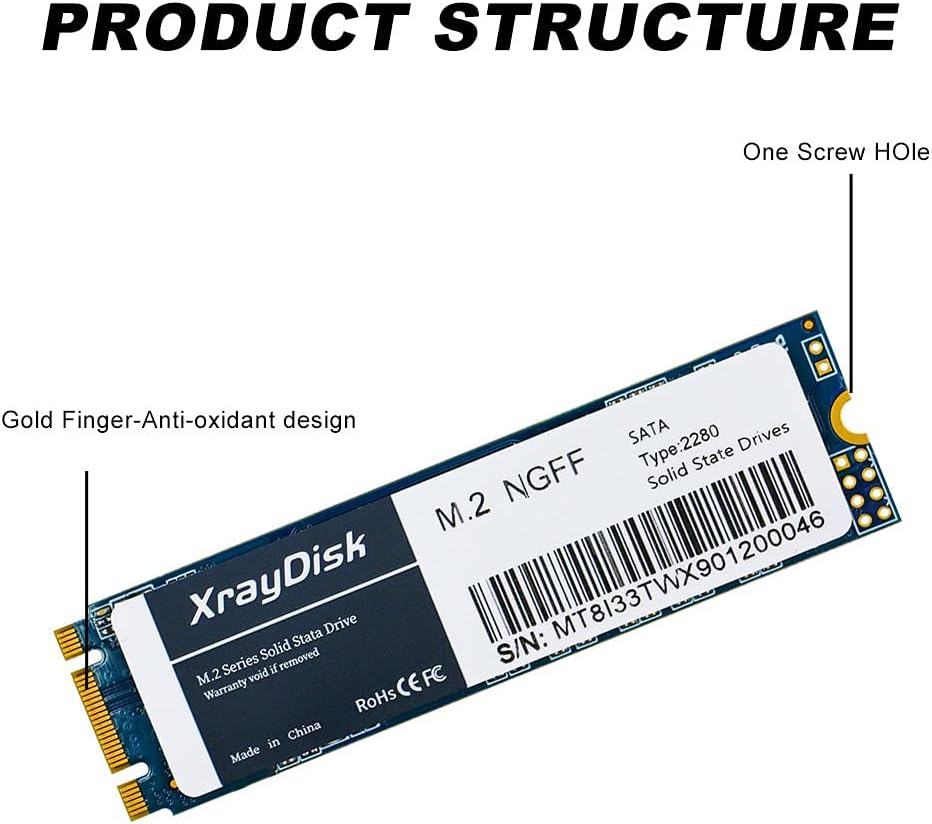 XrayDisk 1TB SSD with SLC Cache 3D NAND TLC M.2 2280 SATA III 6Gb/s Internal Solid State Drive SSD (Read/Write Speed up to 530/480 MB/s) 1000GB Compatible with Laptop & PC Desktop (1TB, A-Black) Pack of 2
