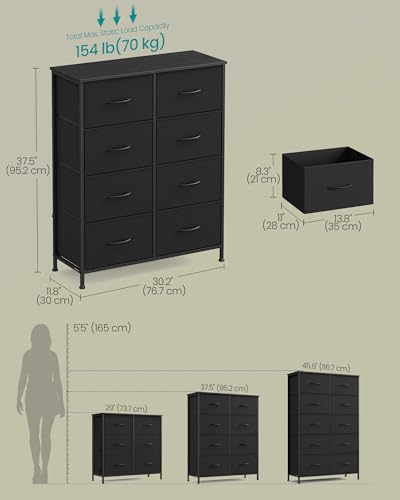 SONGMICS Dresser for Bedroom, Chest of Drawers, Steel, MDF, 10 Non-Woven Fabric Drawers, Storage Organizer Unit, Closet, Entryway, Rustic Brown and Ink Black ULGS125B02S