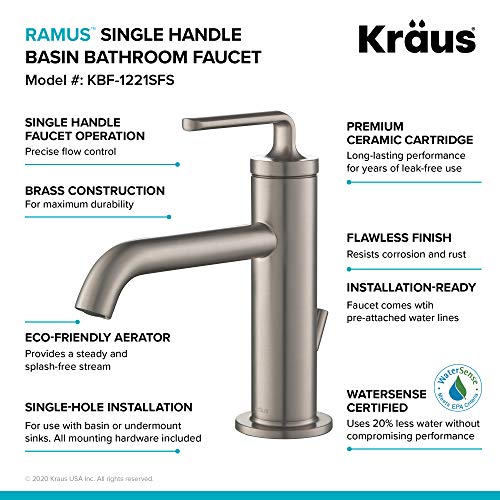 KRAUS Ramus Single Handle Vessel Sink Bathroom Faucet with Pop-Up Drain in Brushed Gold, KVF-1220BG