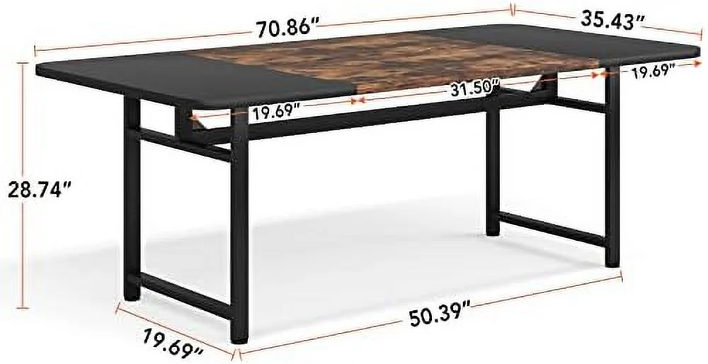 KHBIULIFE Dining Table for 6 People  70.87" Long Dining Room Table with Heavy Duty Metal Frame  Industrial Rectangle Kitchen Table for Kitchen  Dining Room  Rustic Brown/Black