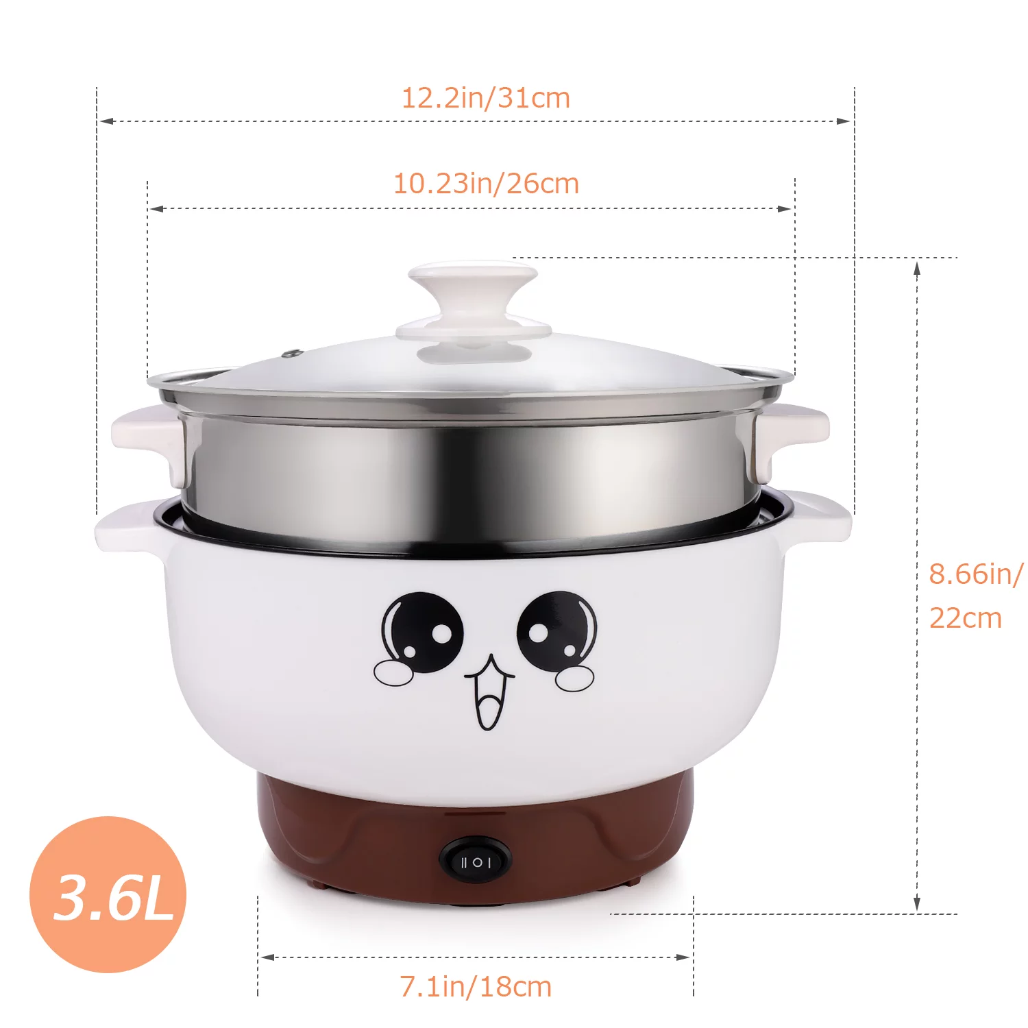 3.6L Multifunction Electric Cooker with Steame Skillet Wok Electric Hot Pot For Cook Rice Fried Noodles Stew Soup Steamed Fish Boiled Egg Small Non-stick with Lid