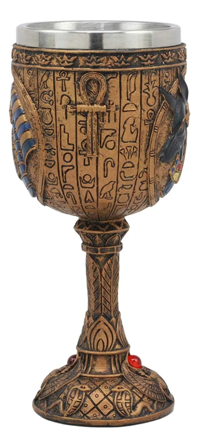 Ebros Ancient Egyptian Wine Goblet In Golden Hieroglyphic Design With Gods Of Egypt Face 6oz 7