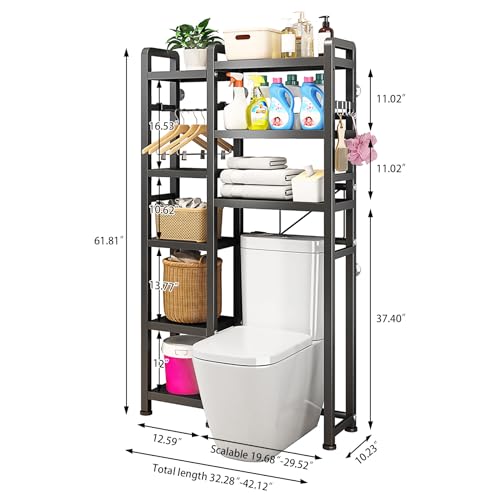 MMBABY Over The Toilet Storage Cabinet with Toilet Paper Holder Stand, Mass-Storage Over Toilet Bathroom Organizer with Adjustable width, Space-Saving Toilet Rack