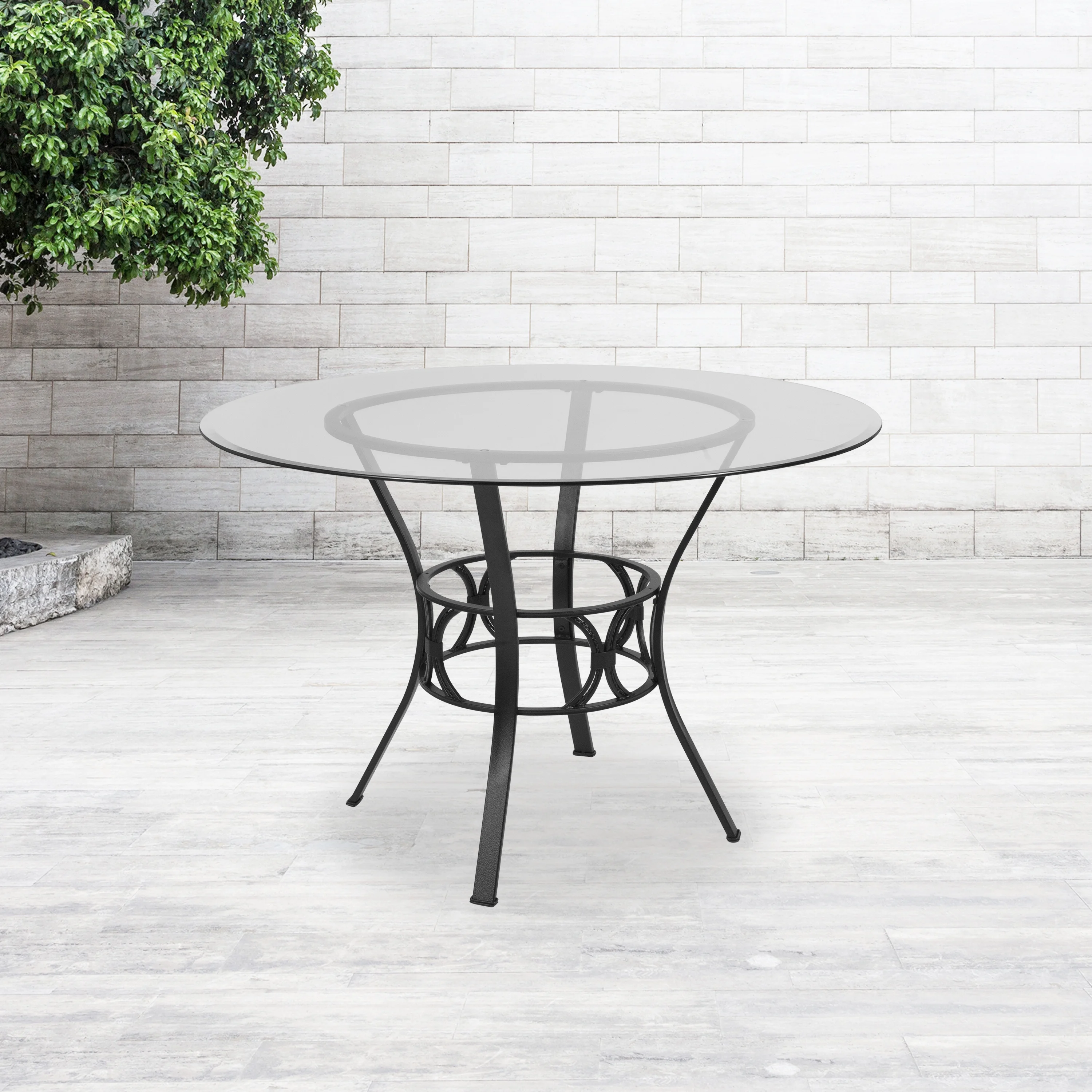 Emma + Oliver 45'' Round Glass Dining Table with Black Metal Frame