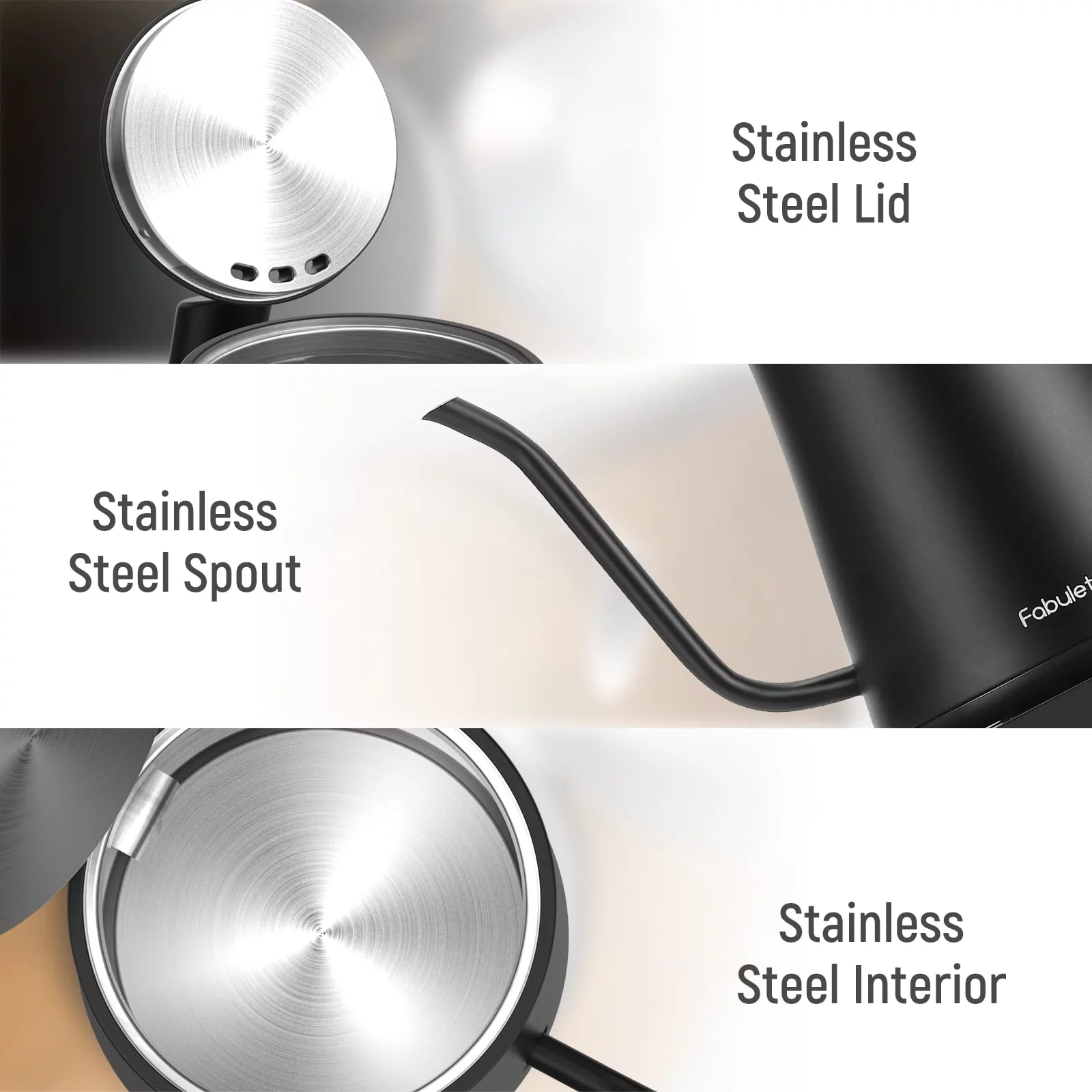 Fabuletta Electric Kettle(1L), 1500W BPA Free Gooseneck Electric Kettle, 100% Stainless Steel Pour Over Tea Kettle Coffee Kettle With UK STRIX Temperature Controller, Fast Heating, Auto ShutOff, Black