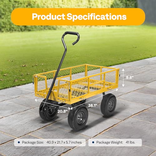 VIVOHOME Heavy Duty 880 Lbs Capacity Mesh Steel Garden Cart Folding Utility Wagon with Removable Sides and 4.10/3.50-4