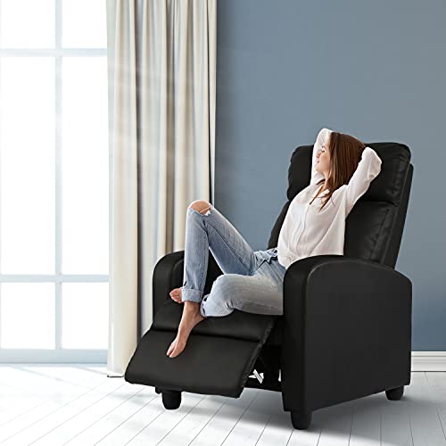 HCY Massage Recliner Chair Padded Wide Seat Sofa Wingback Single Sofa with Footrest PU Leather for Living Room,Home Theater(Black)
