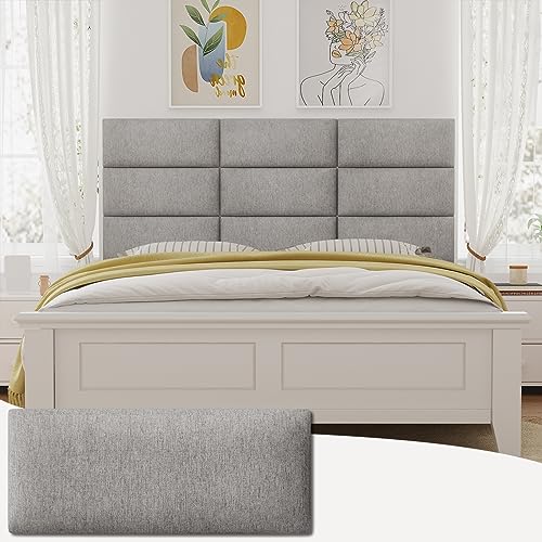 Upholstered Wall Mounted Headboard, 3D Soundproof Wall Panels Peel and Stick Floating Headboard Full Size Bed, Boho Dorm Tufted Bed Headboard in Gray (6 Panels, 10