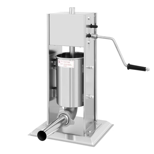 Manual Sausage Stuffer 7L/14LB, Vertical Sausage Maker, Food Grade Stainless Steel Meat Filling Kitchen Machine with 5 Stuffing Tubes for Commercial, Home and Outdoor