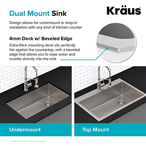 KRAUS Standart PRO 22-inch Drop-In Top Mount 16 Gauge Stainless Steel Single Bowl Laundry Utility Sink, KHT301-22L