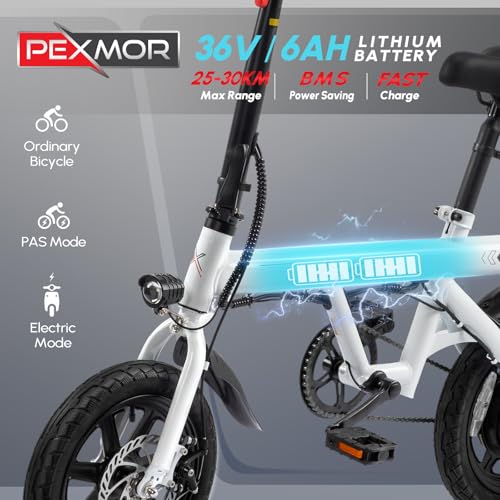 PEXMOR Electric Bike for Adults, 350W Motor (Peak 500W) Ebike 36V 6AH Battery, 14