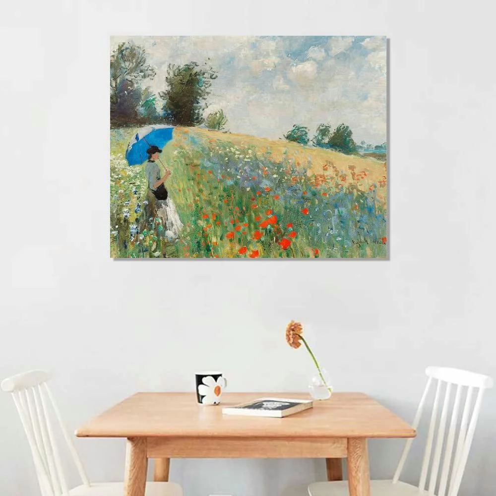 Nawypu  Claude Monet Wall Art - The Poppy Field Near Argenteuil Poster - Famous Art Painting Reproduction - Landscape Impressionism Picture Paintings Canvas Wall Art Decor