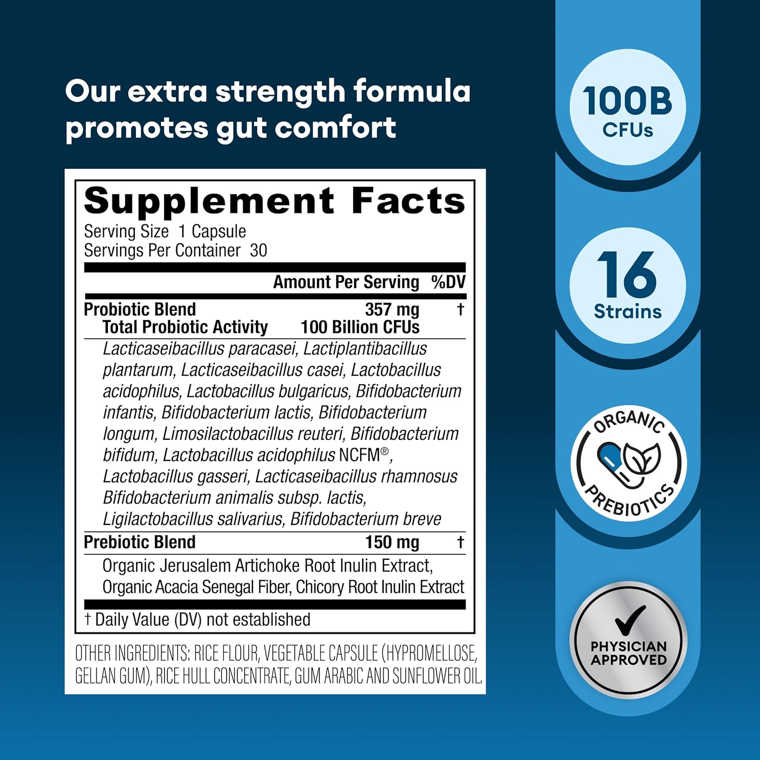 Physician's CHOICE 100 Billion Advanced Probiotic - 16 Strains + Organic Prebiotics - Digestive & Gut Health - Supports Occasional Constipation, Diarrhea, Gas & Bloating - Probiotics for Women & Men