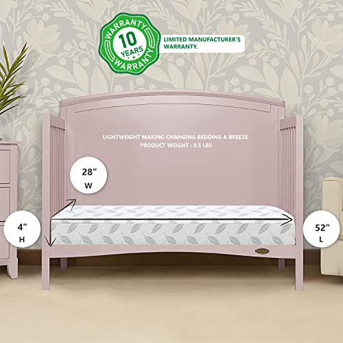 Dream On Me Asheville 4” Firm Fiber Crib And Toddler Mattress | Waterproof | GreenGuard Gold Certified | Dual-Sided Mattress | Grey Embossed Cover | Lightweight Reversible Design