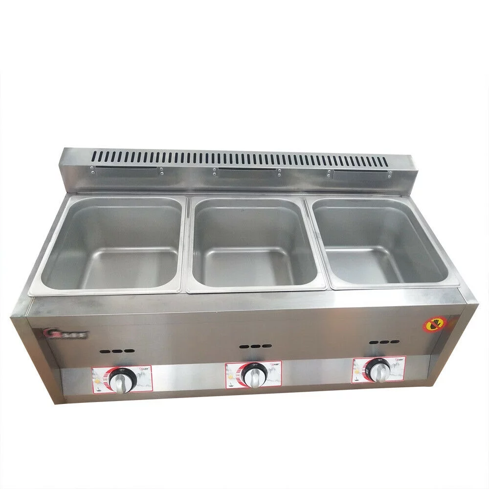 OUKANING 3-Pan Gas Fryer Food Countertop Warmer/Buffet/Heater/Steamer Commercial 18L