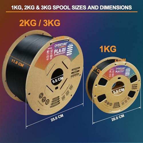 OVERTURE PLA Filament 1.75mm PLA 3D Printer Filament, 2kg Cardboard Spool (4.4lbs), Dimensional Accuracy +/- 0.02mm, Fit Most FDM Printer (Black 2-Pack)