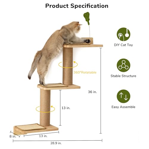 FUKUMARU Cat Wall Shelves, 3 in 1 Transformable Cats Scratching Post Wall Mounted, DIY Kitten Walls Jungle and Perch Platform Supplies, Suit for Climb, Play, Nap, Scratch
