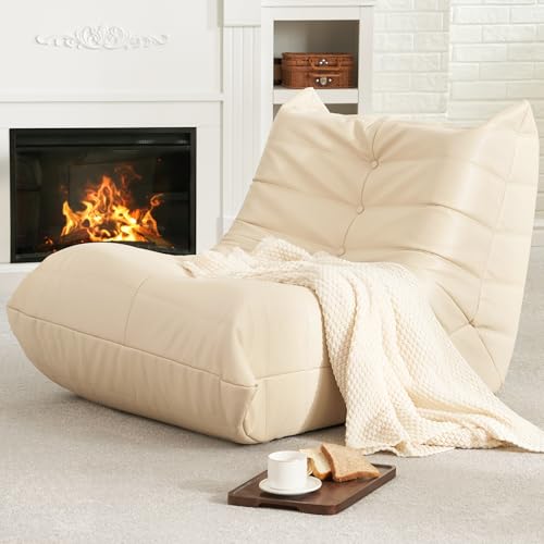 Hobestluk Bean Bag Chair Giant Bean Bag Sofa Memory Foam Bean Bag Chairs for Adults, Bean Bag Couches Faux Leather Bean Bag Chairs for Living Room Bedroom Dorm Office (Brown)