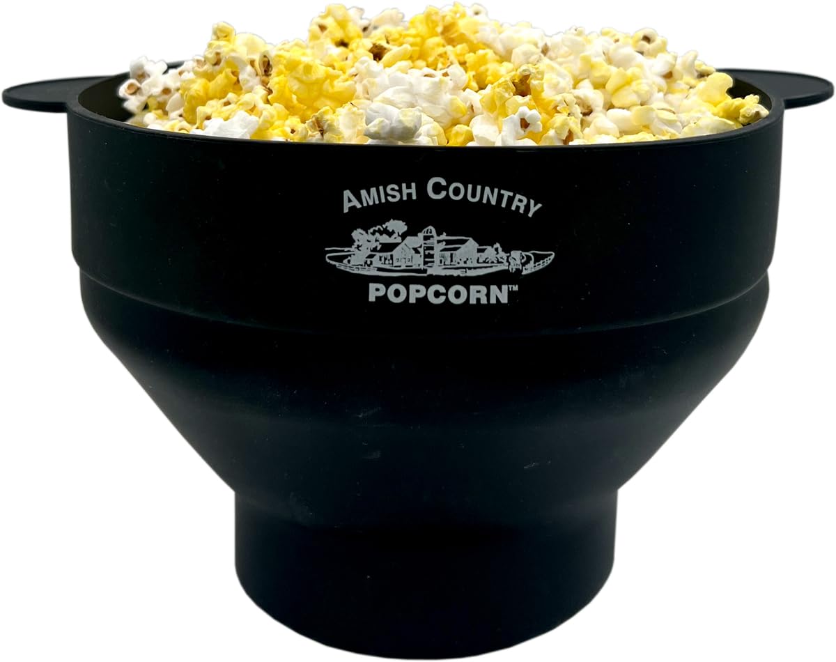 Amish Country Popcorn - 4 Ounce Variety Kernel Gift Set (10 Pack Assorted) and Black Silicone Popcorn Popper Bundle | Small & Tender Popcorn | Popper is BPA and PVC Free, Handles, Dishwasher Safe