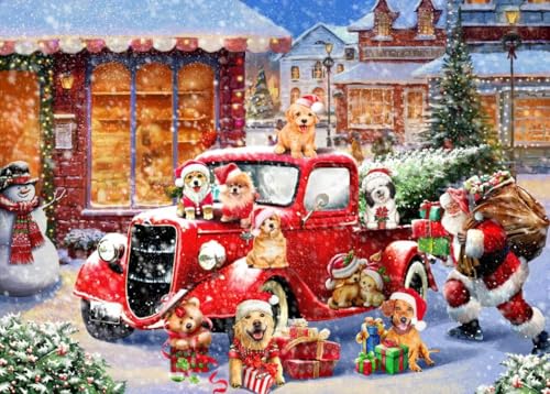 HUADADA Jigsaw Puzzles for Adults 1000 Pieces, Christmas Dogs Interlock Perfectly Letter on Back No Dust, Home Decor Challenge Toy for Men Women Elders Seniors (27.5