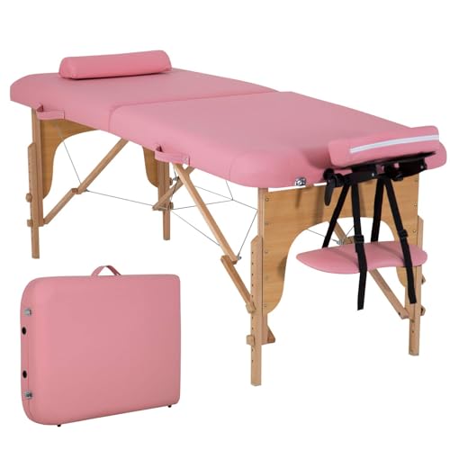 BestMassage Massage Bed Portable Massage Table 28 inche Wide Lash Bed Heigh Adjustable 2 Folding Spa Table with Half Bolster Oxford Bag for Spa Footmassage Facial CareSpa Tattoo