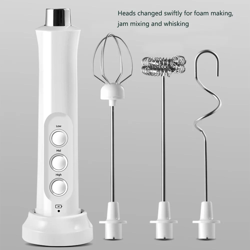 USB Rechargeable Milk Frother Handheld Electric Foam Maker with Stainless Whisk 3 Speed Foam Maker, Eggbeater Frothers for Coffee