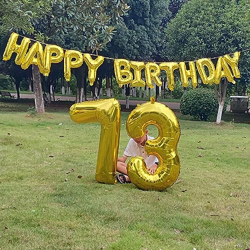 SHUNTAI 75 Balloon Numbers Gold Jumbo Number 57 Foil Mylar Balloons with Happy Birthday Letter Balloons Banner 75th Birthday Decorations for Men Women 75 Years Old Anniversary Party Events Supplies