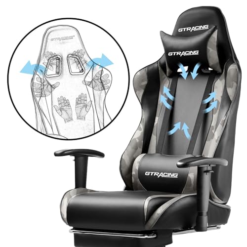 GTRACING Gaming Chair with Footrest, Ergonomic Computer Game Desk Chair, Reclining Game Chair Seat Height Adjustment, Swivel Rocker with Headrest and Lumbar (Blue)
