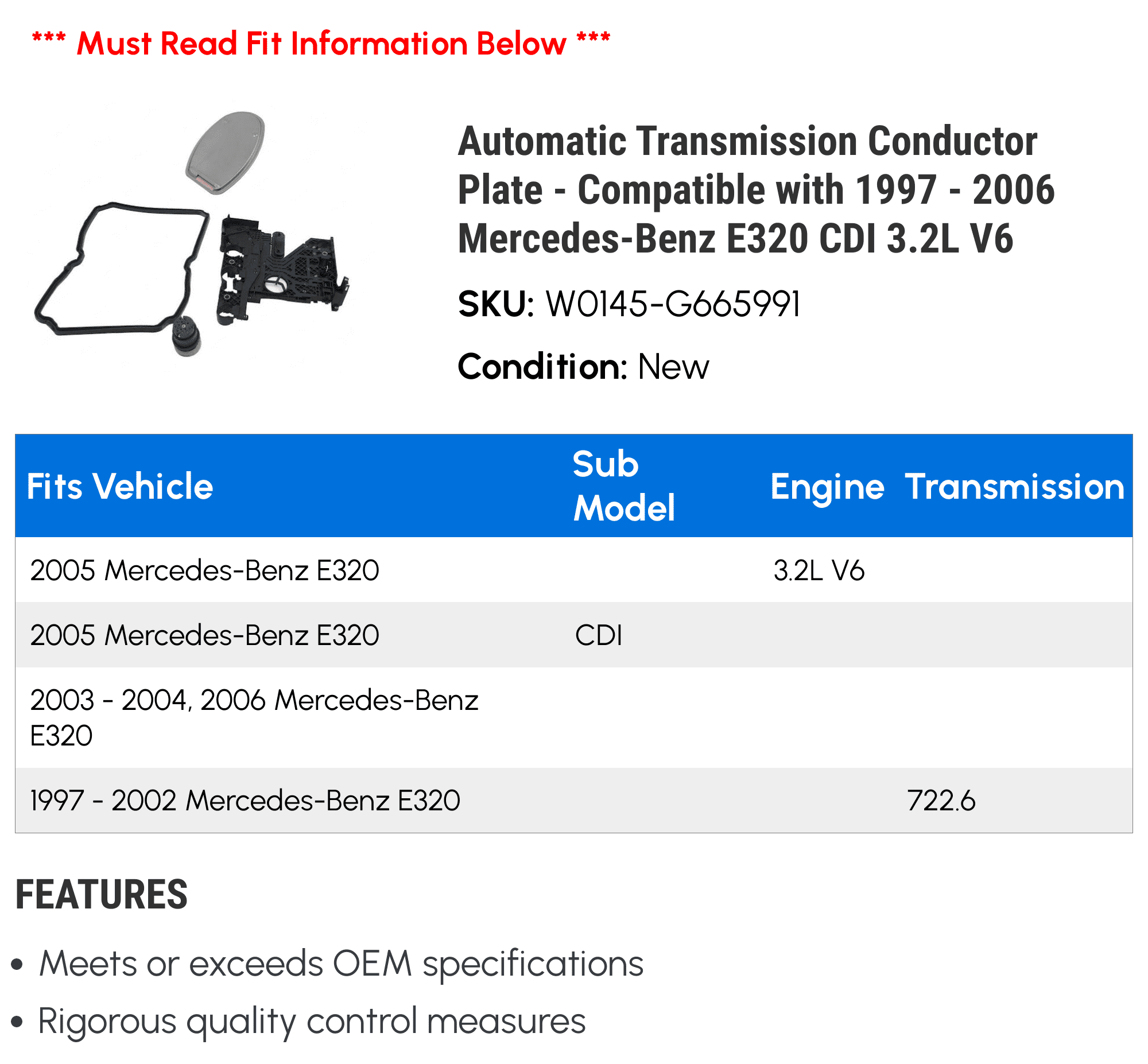 Automatic Transmission Conductor Plate - Compatible with 1997 - 2006 Mercedes-Benz E320 CDI 3.2L V6 1998 1999 2000 2001 2002 2003 2004 2005