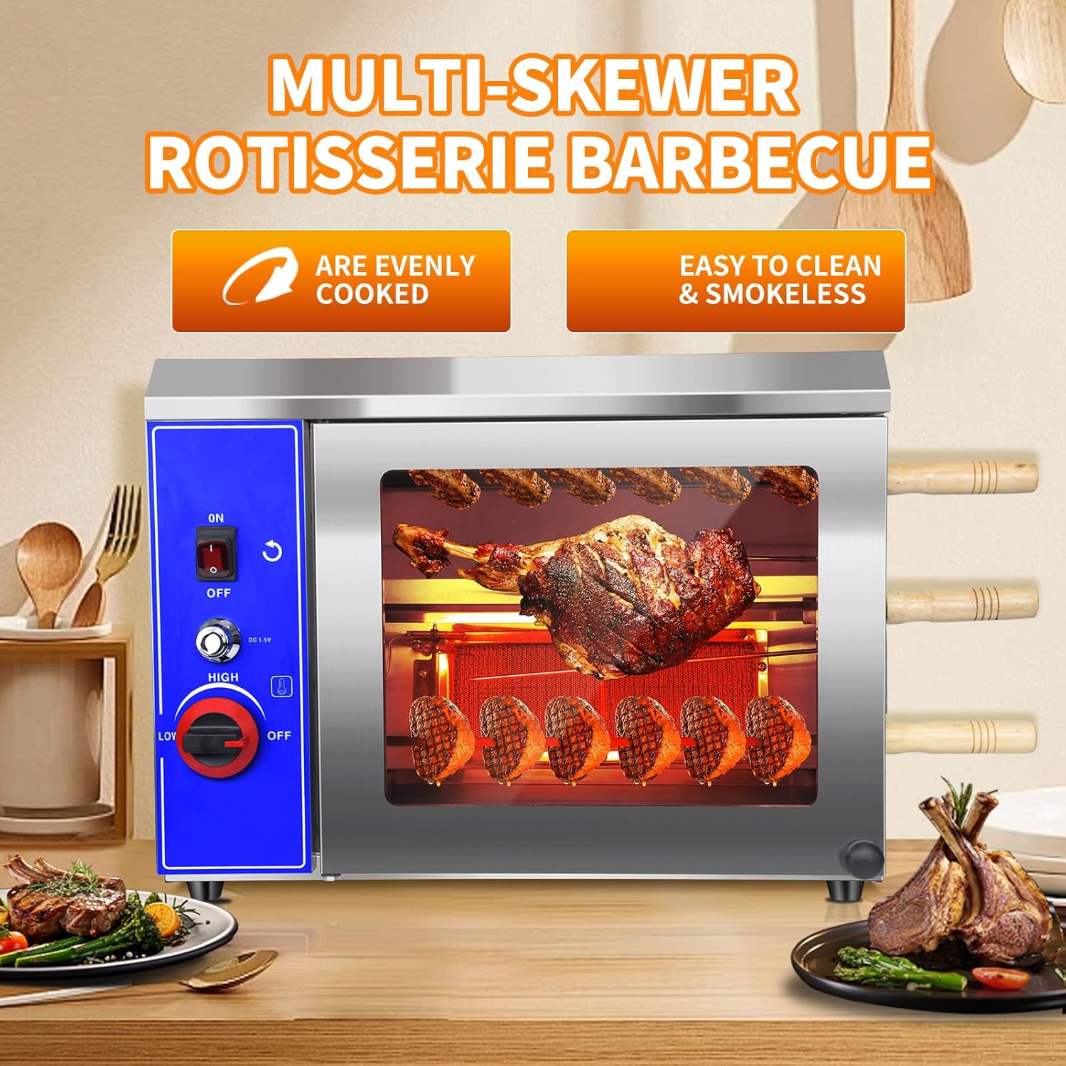 Li Zhen Gas Rotisserie Oven Shawarma Grill Machine Doner Kebab Machine Chicken Rotisserie Grill Propane Grill with Rotisserie Electric Rotisserie with 3 Auto Rotating