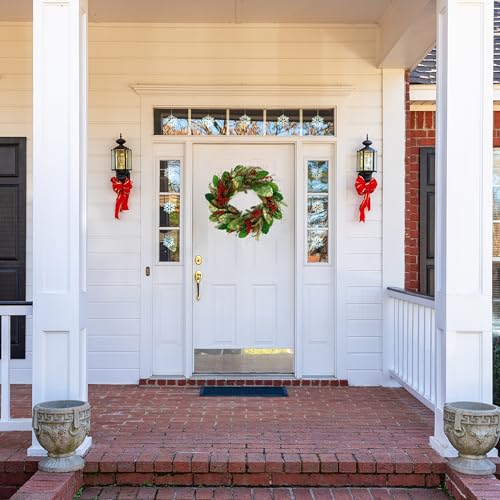 Artificial Christmas Wreaths for Front Door Christmas Magnolia Wreath with Green Gold Magnolia Leaves,Pine Cones,Berry for Front Door Indoor Outdoor Farmhouse Porch Window Home Decor