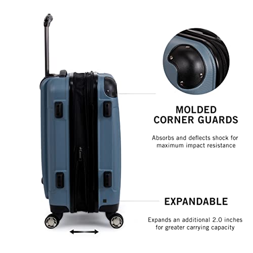 Kenneth Cole REACTION Renegade Luggage Expandable 8-Wheel Spinner Lightweight Hardside Suitcase, Navy Blue, 20-Inch Carry On