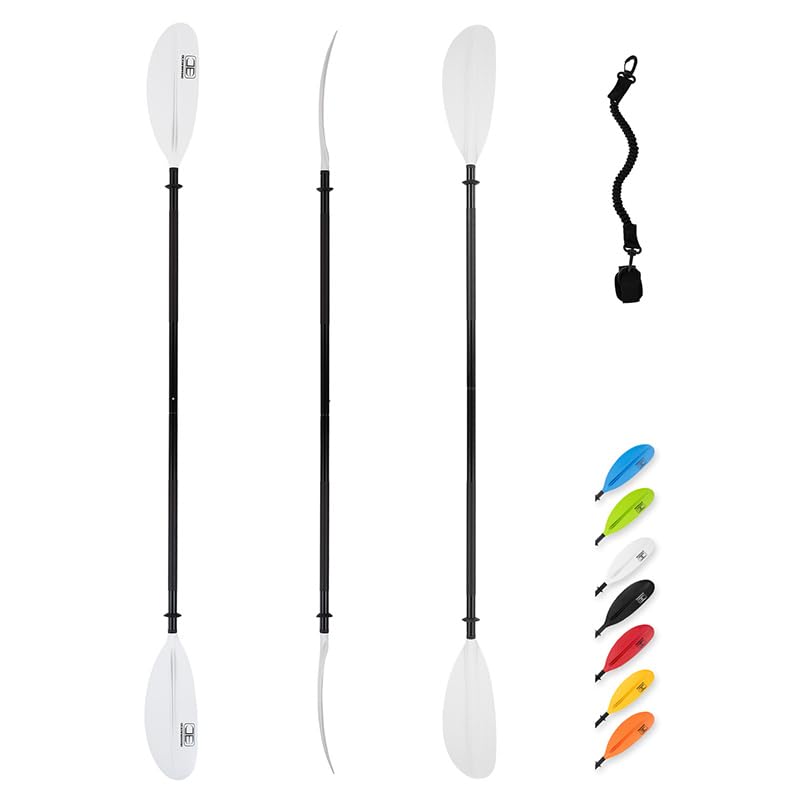 OCEANBROAD Kayak Paddle 86in/218cm, 90.5in/230cm, 95in/241cm Alloy Shaft Kayaking Boating Canoeing Oar with Paddle Leash