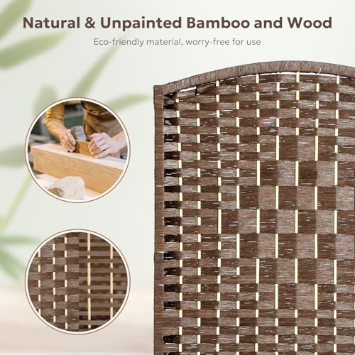 JOSTYLE Folding Privacy Room Divider, 4 Panel Screen Divider 6 ft. Tall Freestanding Extra Wide Rattan Room Partition Wall Separation Dividers, Grey