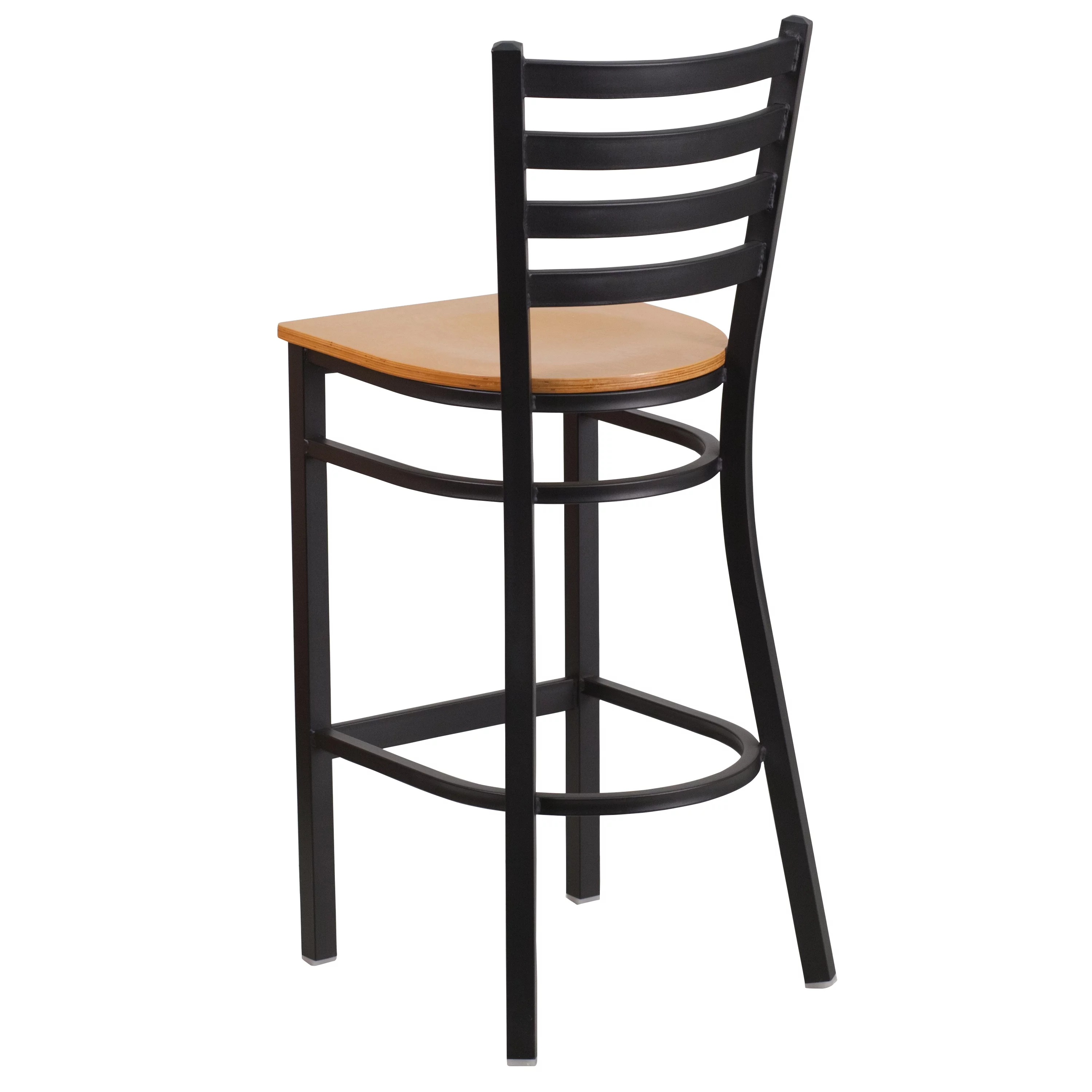Flash Furniture 2 Pack HERCULES Series Black Ladder Back Metal Restaurant Barstool - Natural Wood Seat