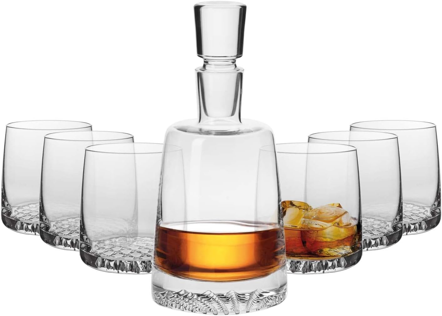 KROSNO Whisky Glass Decanter Set | 1 x 32.1 oz Crystal Carafe & 6 x 10.1 oz Glasses | Fjord Collection | Brandy Glass Alcohol Gift Set | Home, Restaurants and Kitchen Set | Gift Box for a Connoisseur