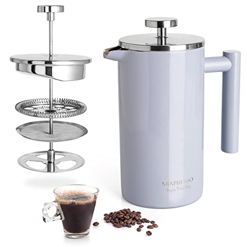 Mixpresso Stainless Steel French Press Coffee Maker 27 Oz 800 ml, Double Wall Insulated French Press Stainless Steel, Easy Clean Tea Brewer, Easy Press Durable Metal Coffee Press